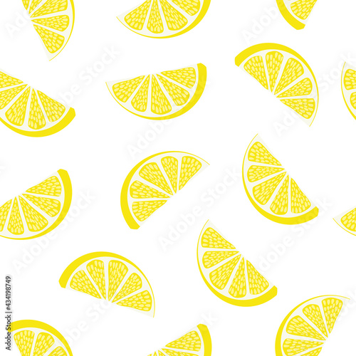 Vector seamless pattern with slices of Lemon on white background.  Designed  for wrapping paper, napkins, fabric.