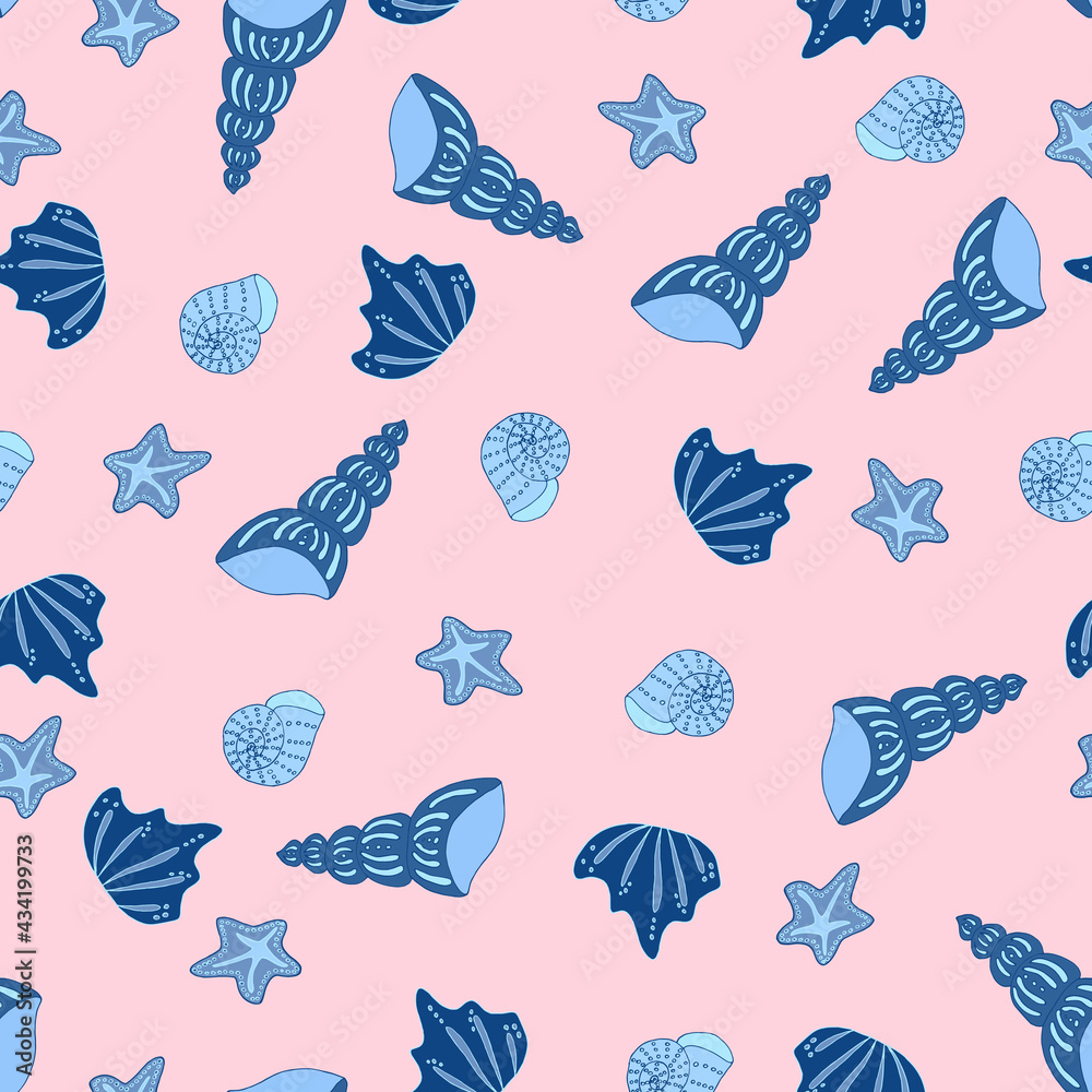 vector seamless pattern seashells and starfish monochrome isolated inhabitants of the seas and oceans underwater world vector seamless pattern seashells and starfish monochrome isolated inhabitants of the seas and oceans underwater world