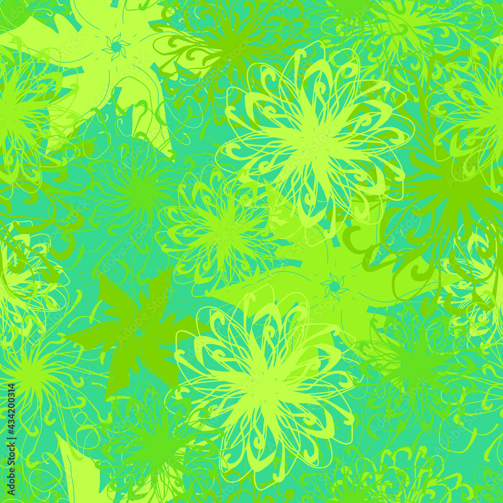 vector seamless pattern of  mandalas on a  background different curlicues and lines