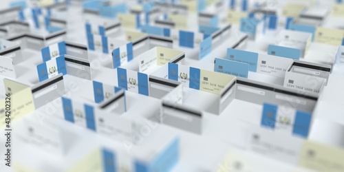 Fictional credit card maze with flag of Guatemala. Financial problems related 3D rendering © Alexey Novikov