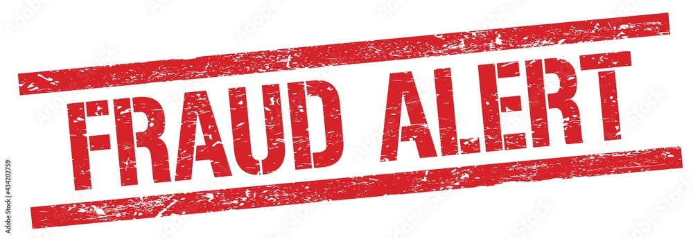 FRAUD ALERT text on red grungy rectangle stamp.