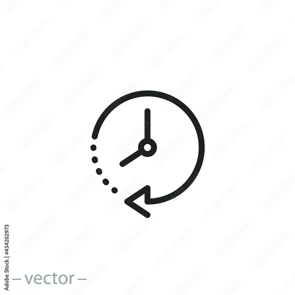 clock icon, deadline time, interval timer, fast hour, instant or short  period, thin line symbol on white background - vector illustration eps10  Stock Vector