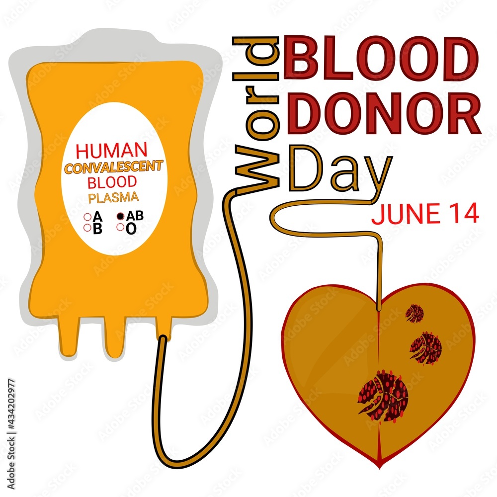 World blood donor day, with illustration of transfusion of human