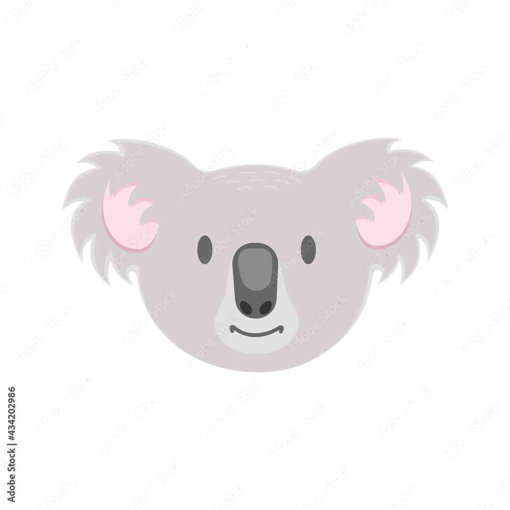 Cute koala face. Australian bear character in childish style for carnival mask, greeting or invitation card, nursery or baby shower party design. Vector cartoon illustration. Cute koala face. Australian bear character in childish style for carnival mask, greeting or invitation card, nursery or baby shower party design. Vector cartoon illustration.