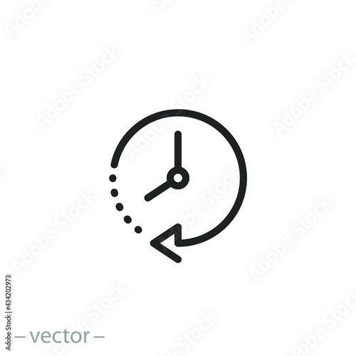 clock icon, deadline time, interval timer, fast hour, instant or short  period, thin line symbol on white background -  vector illustration eps10