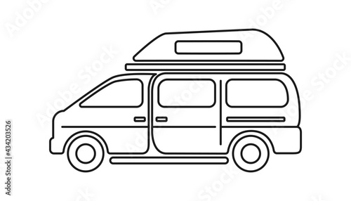 Pop top camper van or travel RV for van life in vector icon