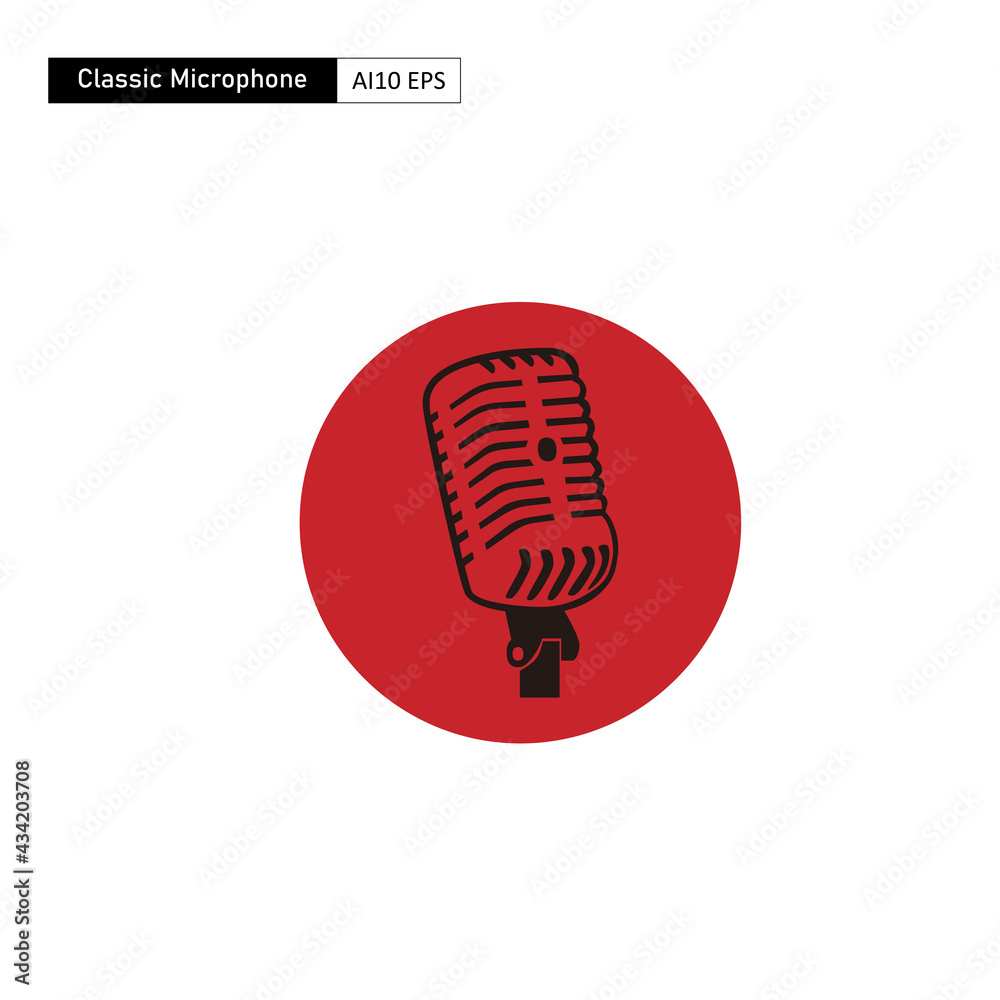Classic retro microphone, isolated in red circle. Classic retro microphone, isolated in red circle.