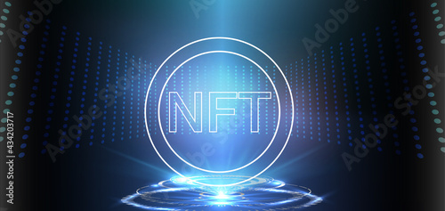 The concept of non-functioning NFT tokens on a dark blue background with blocks and a stream of numbers. Pay for unique collectibles in games or art. For banner or news. Vector illustration