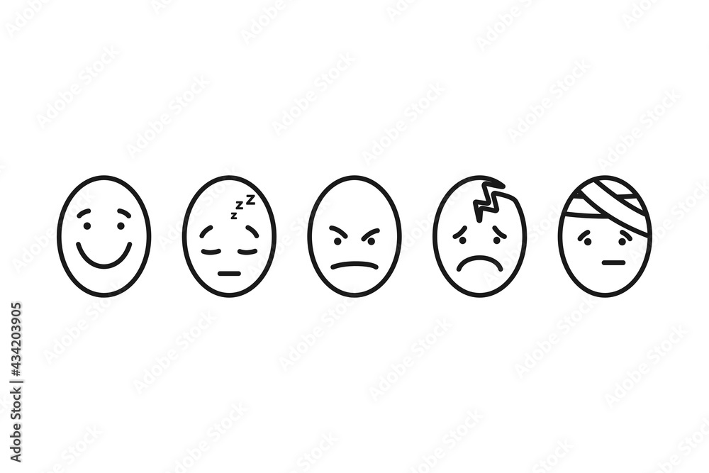 Mental health concept of egg faces portraying psychological states or emotions as vector icon set Mental health concept of egg faces portraying psychological states or emotions as vector icon set