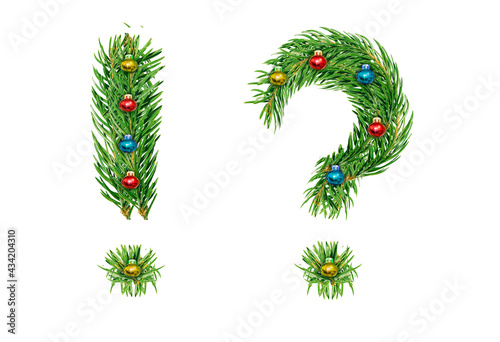 A question mark and an exclamation mark made from spruce branches for the New Year