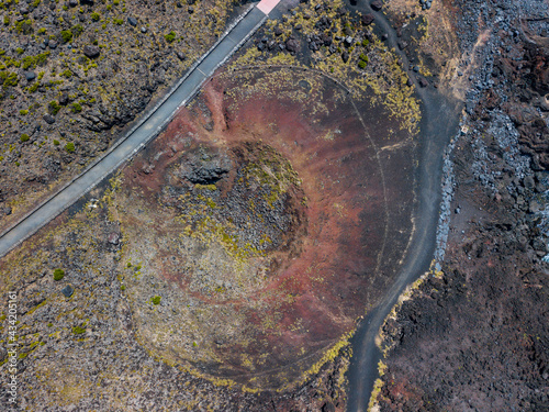 Drone poiny of view. Aerial view of abstract photography. Landscape with beautiful textures in the background. Sao Miguel island Azores, Portugal. Colorful natural shapes. photo