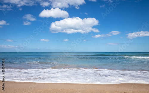 Summery seascape beach scene, Pouawa Beach, Gisborne, New Zealand 