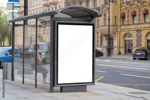 Outdoor advertising mockup for advertising in the bus shelter photo