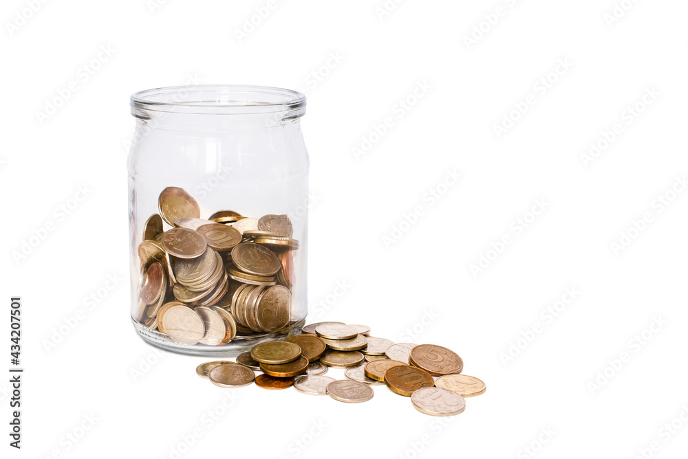 bank with coins on a white background. bank with coins on a white background.