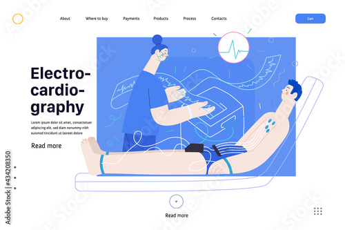 ECG electrocardiography - medical tests web template. Modern flat vector