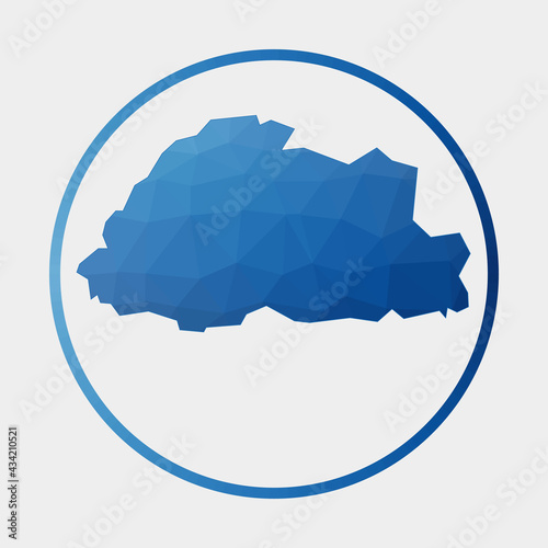 Bhutan icon. Polygonal map of the country in gradient ring. Round low poly Bhutan sign. Vector illustration.