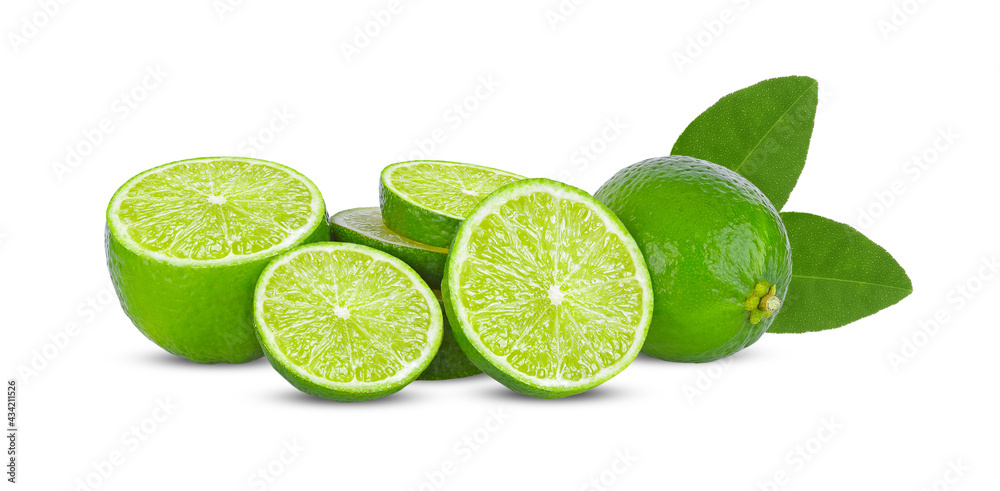 Fresh lime with leaf isolated on white background