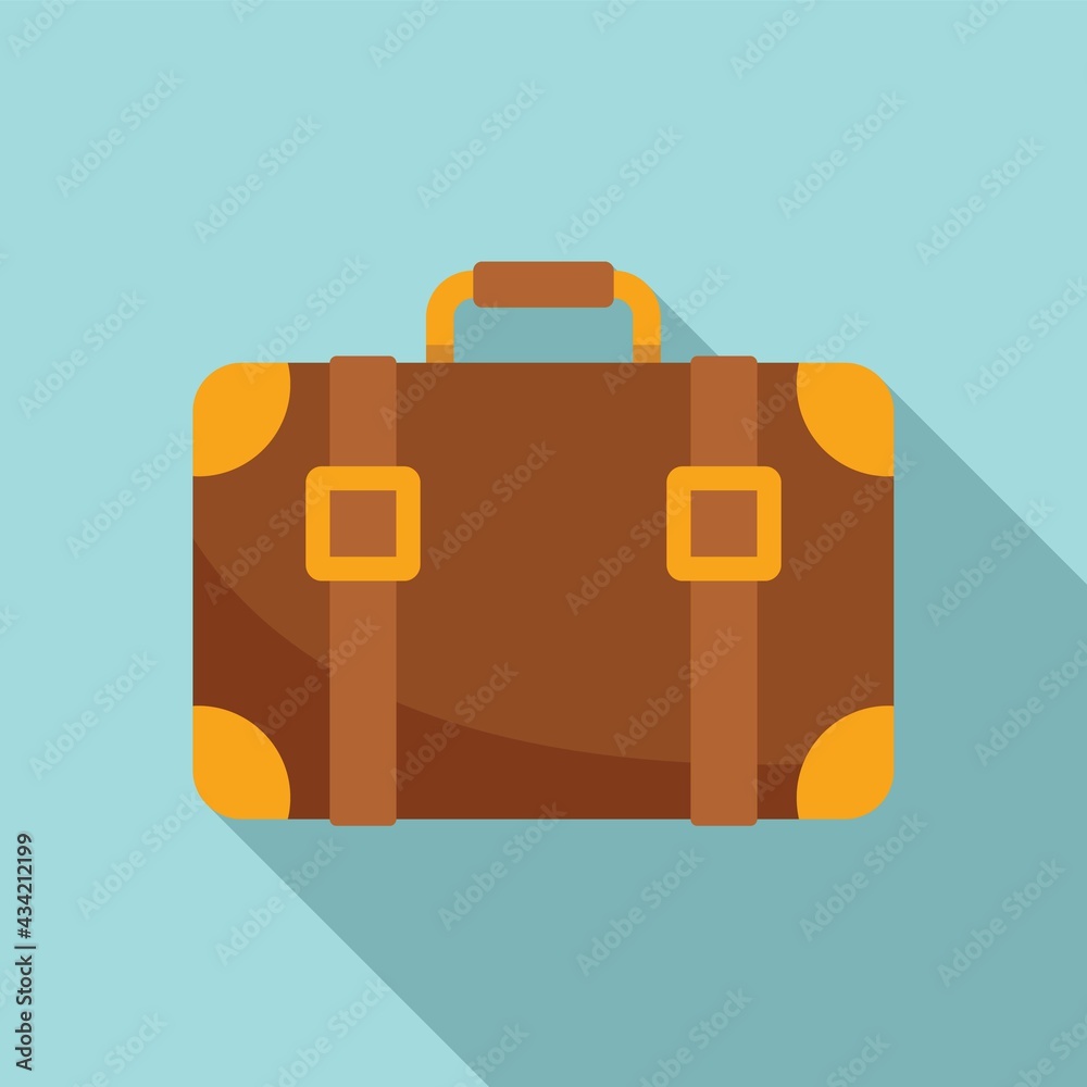 Hitchhiking suitcase icon, flat style Hitchhiking suitcase icon, flat style