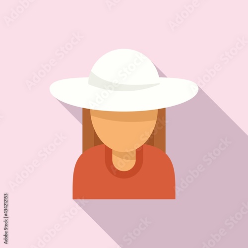Girl hitchhiking icon, flat style