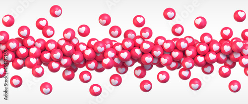 Get More Likes. Many flying red balls with hearts. Social media concept. Vector illustration