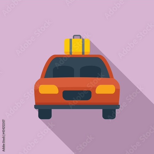 Hitchhiking family car icon, flat style
