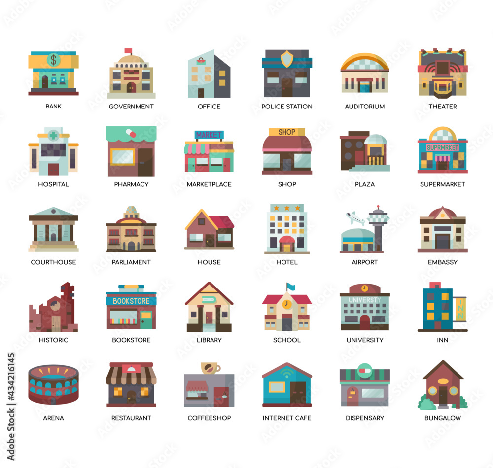 Set of Building 1 thin line and pixel perfect icons for any web and app ...
