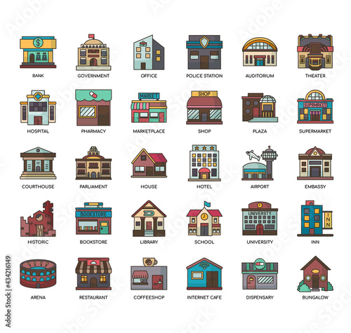 Set of Building 1 thin line and pixel perfect icons for any web and app project.