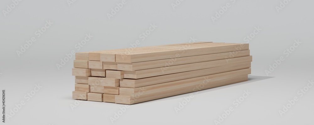 3D rendering. Wood beams, wooden plank isolated on white background. Construction material. 3D rendering. Wood beams, wooden plank isolated on white background. Construction material.