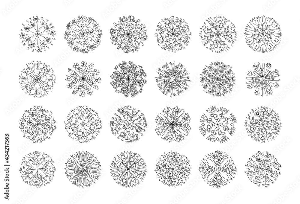 hand drawn vector set of top view tree. hand drawn vector set of top view tree.