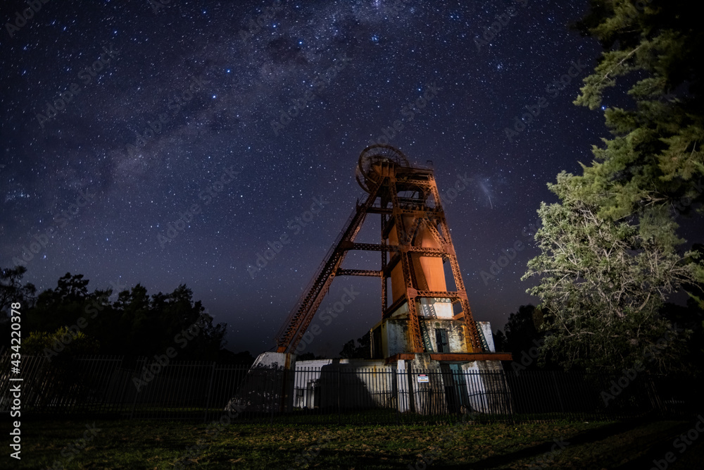 The old Mine Shaft under the Milky Way Night Sky