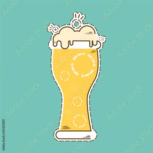 Beer glass with foam icon within cut lines