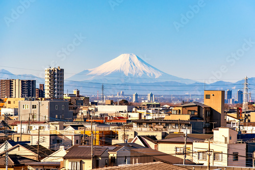 Photography Fuji mountain and Tokyo from Window of High Speed Bullet Train Shinkansen, Tokyo