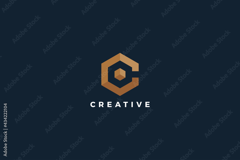 Hexagonal brown color Creative letter C business logo Hexagonal brown color Creative letter C business logo