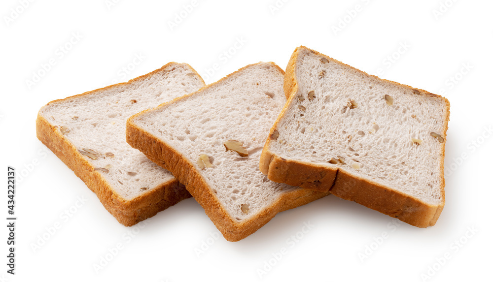 Walnut bread placed on a white background.