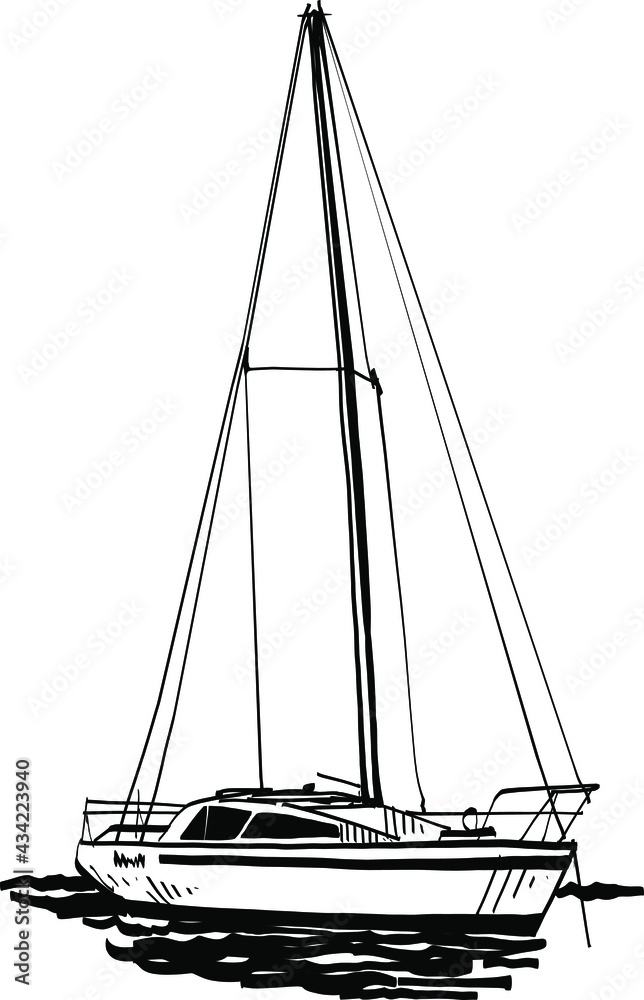 vector illustration of the yacht on the sea