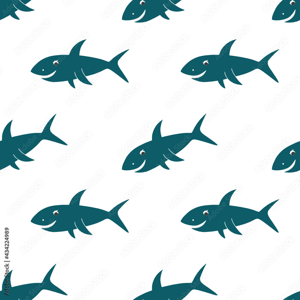 Obraz premium Seamless vector pattern with sharks. For prints, fabric, textile. 