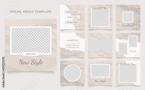 social media template blog fashion sale promotion. fully editable instagram and facebook square post frame organic sale poster. brown white paper ad banner vector background