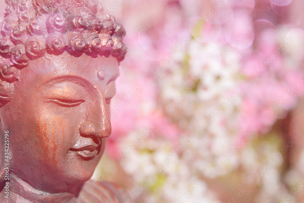 Fototapeta Posąg Buddy w ogrodzie na świeżym powietrzu z rozmytym tłem