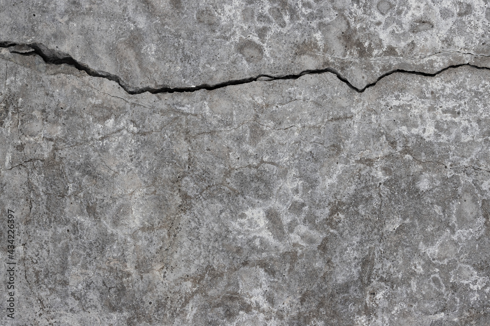 Texture of old cracked concrete wall. Rough gray concrete surface. Great for background and design. Close-up. High resolution.