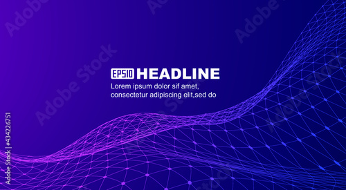 Dots and lines link triangles to form a wavy mesh network