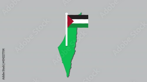 An animation of Palestine solidarity concept. Waving flag after been raise from pole. This is our land and country word. This is Palestine word. Save Palestine in flag colour during end of animation. photo