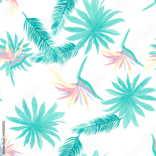 Blue Pattern Design. Indigo Seamless Hibiscus. Azure Tropical Texture. White Flower Background. Navy Floral Hibiscus. Wallpaper Leaves. Decoration Design. © Surendra