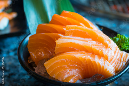 Salmon sashimi is often the first course in a formal Japanese meal