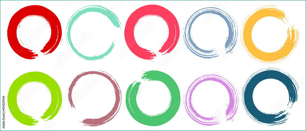 Set of colorful grunge circle brush. Watercolor circle strokes for artistic use