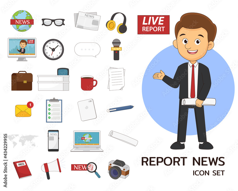 Report news set concept flat icons