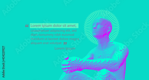 Man sitting and thinking of problems. Person leaving comment. Quoted text.  Reliable support. Waiting for help. Voxel art. 3D vector illustration for presentation, social media or print purpose.
