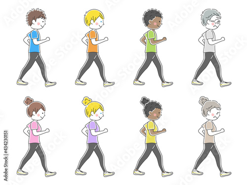 ウォーキングする人のイラストセット