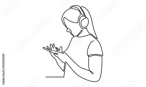 Continue line of woman wearing headphone vector illustration