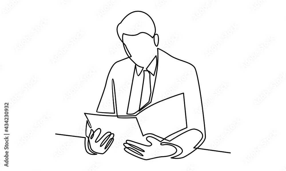 Continue line of businessman reading book vector illustration Continue line of businessman reading book vector illustration