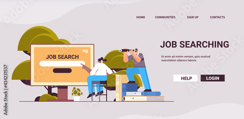 job search recruitment headhunting in social network mix race employees looking for job horizontal